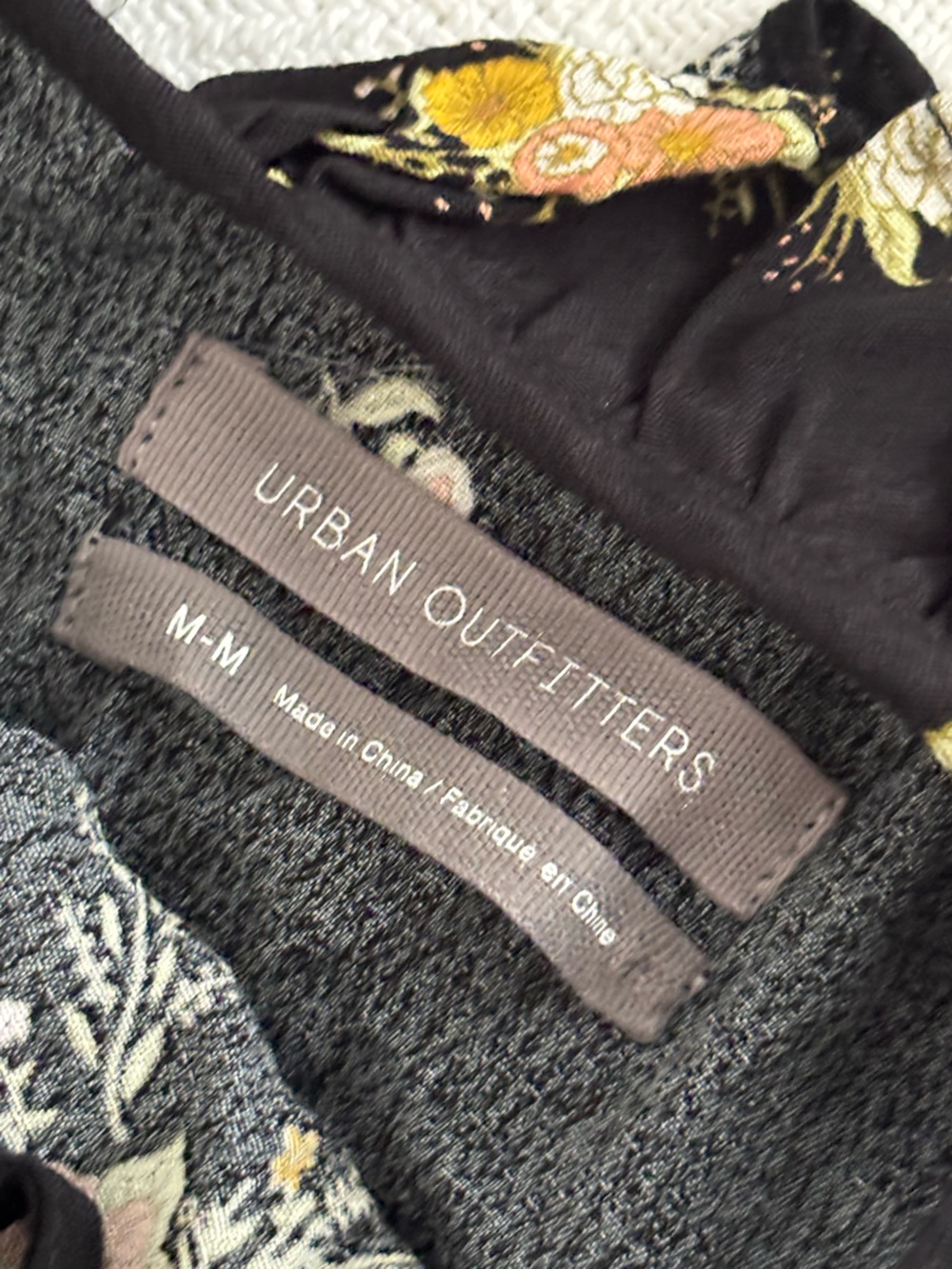 Urban Outfitters Black Floral Ruffle Tie-Front Crop Top with Yellow Accents - Picture 5 of 7
